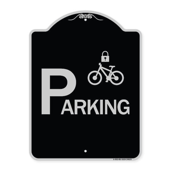 Parking With Cycle and Lock Symbol Heavy-Gauge Aluminum Architectural Sign, 24" x 18", BS-1824-24625
